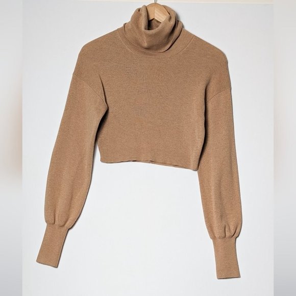 WILFRED Rebecca Sweater Wool Light Brown Cropped Turtleneck XXS 00 Aritzia - Picture 6 of 12